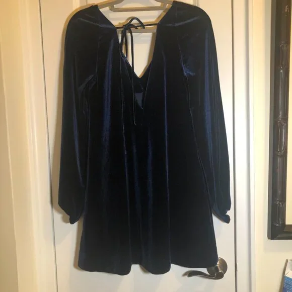 Free People Misha Velvet Mini Dress Long Sleeve Blue Size XS - Picture 4 of 8